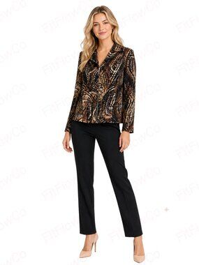 Renaissance Petite Abstract Print Zip Jacket PS Brown Black Tan Lined